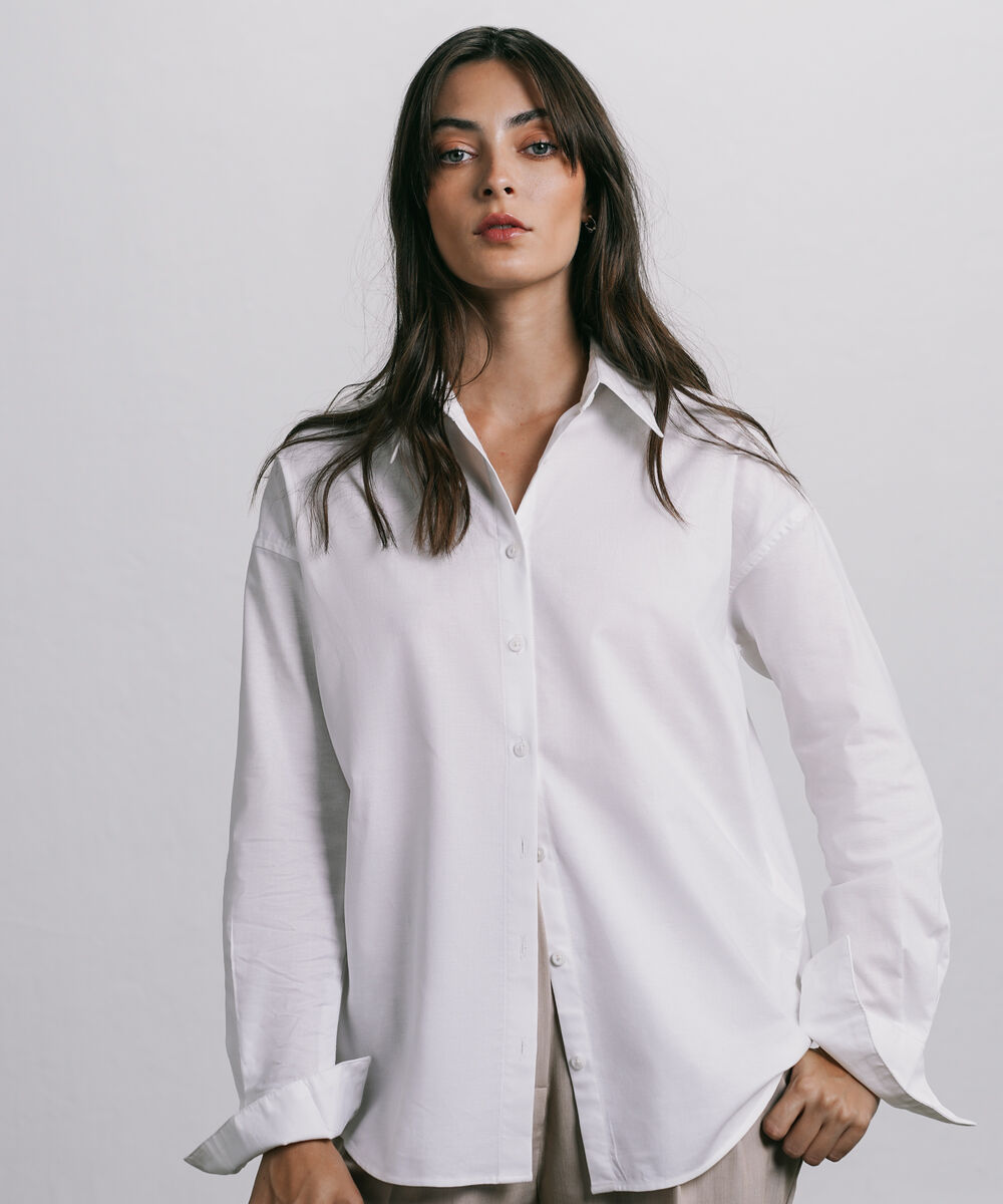 Women's Western Wear White Boxy Oxford Shirt