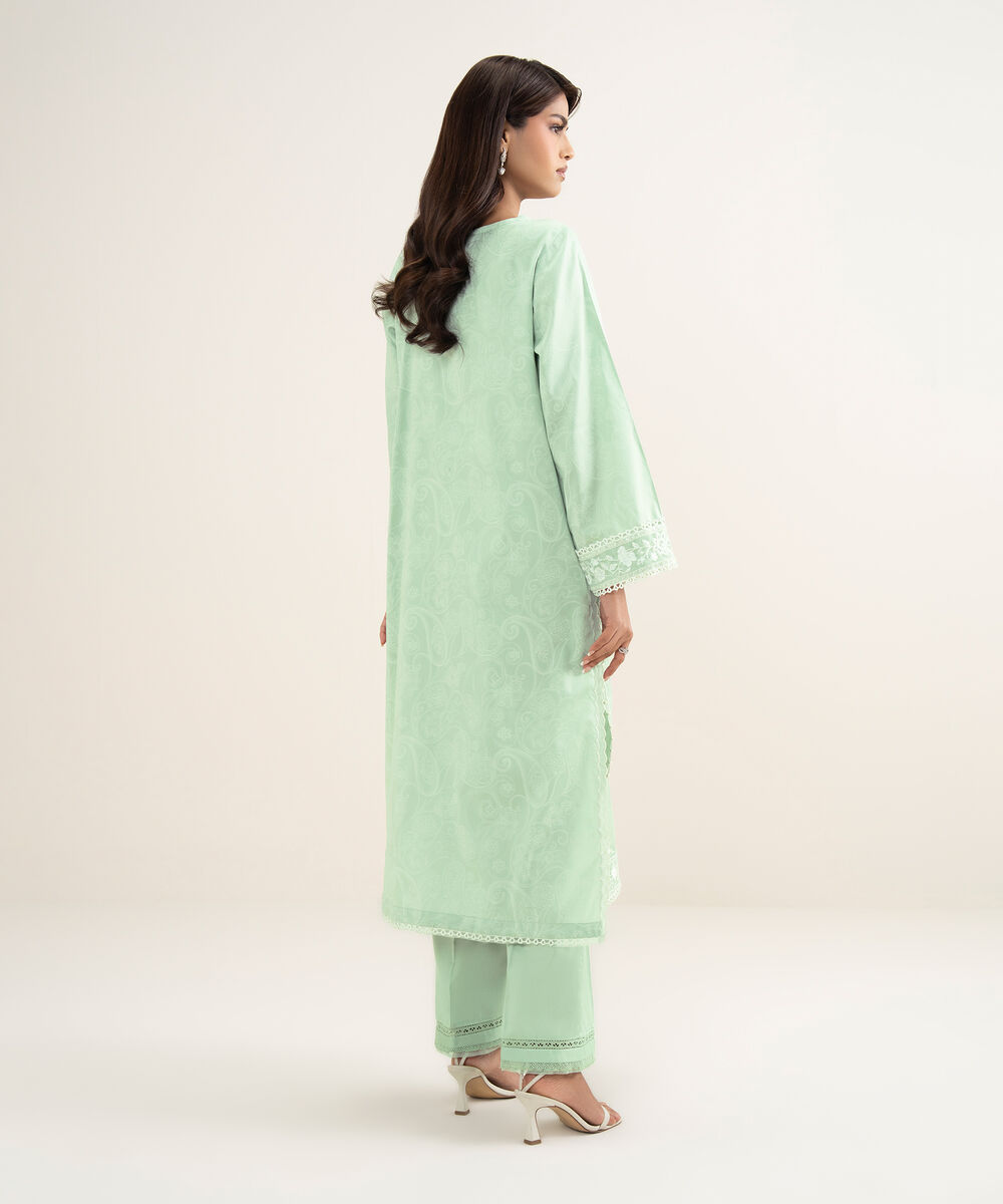 Women's RTW Lawn Embroidered Green A-Line Shirt