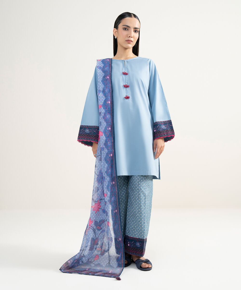 Women's RTW Lawn Solid Blue Straight Shirt