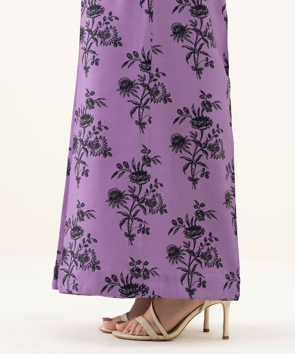 Women's RTW Linen Purple Printed Flared Pants