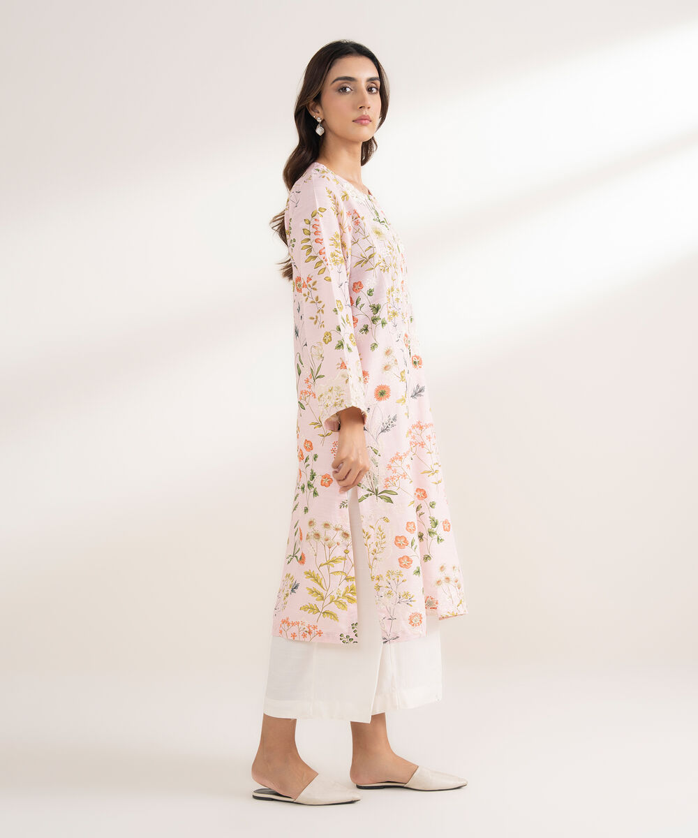 Women's RTW Khaddar Embroidered A-Line Pink Shirt