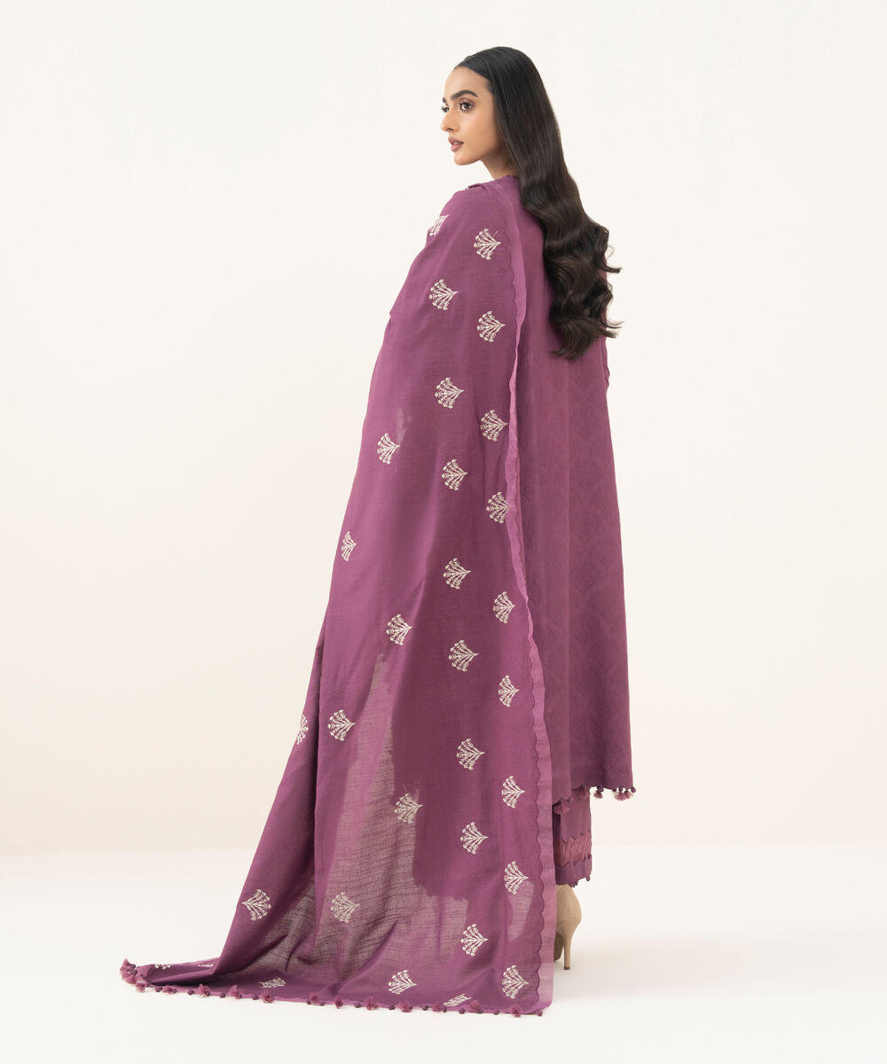 Women's Unstitched Dyed Cotton Jacquard Purple 3 Piece Suit