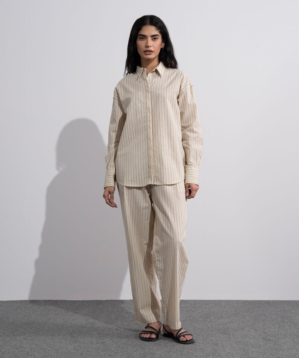 Women's Multi Stripe Printed Linen Blend Shirt