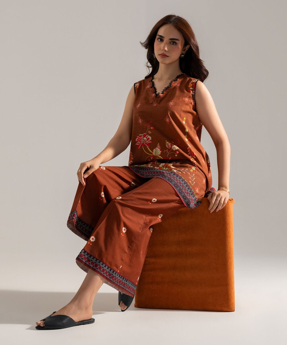 Women's RTW Printed Brown Khaddar Shirt