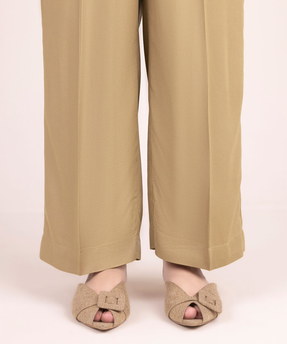 Women's RTW Bedford Solid Beige Straight Pants
