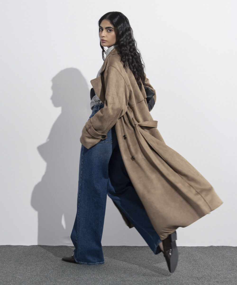 Women's Western Wear Brown Faux Suede Trench Coat