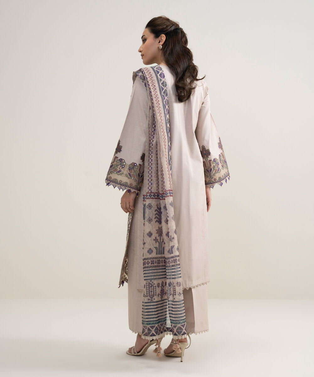 Women's Unstitched Lawn Embroidered Pink 3 Piece Suit