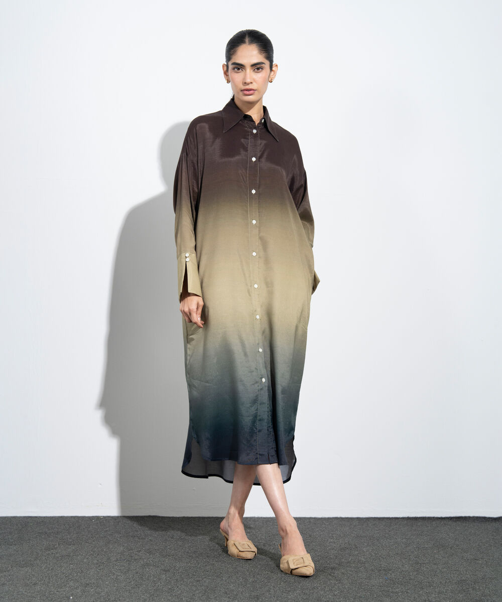 Women's Western Multi Ombre Print Shirt Dress