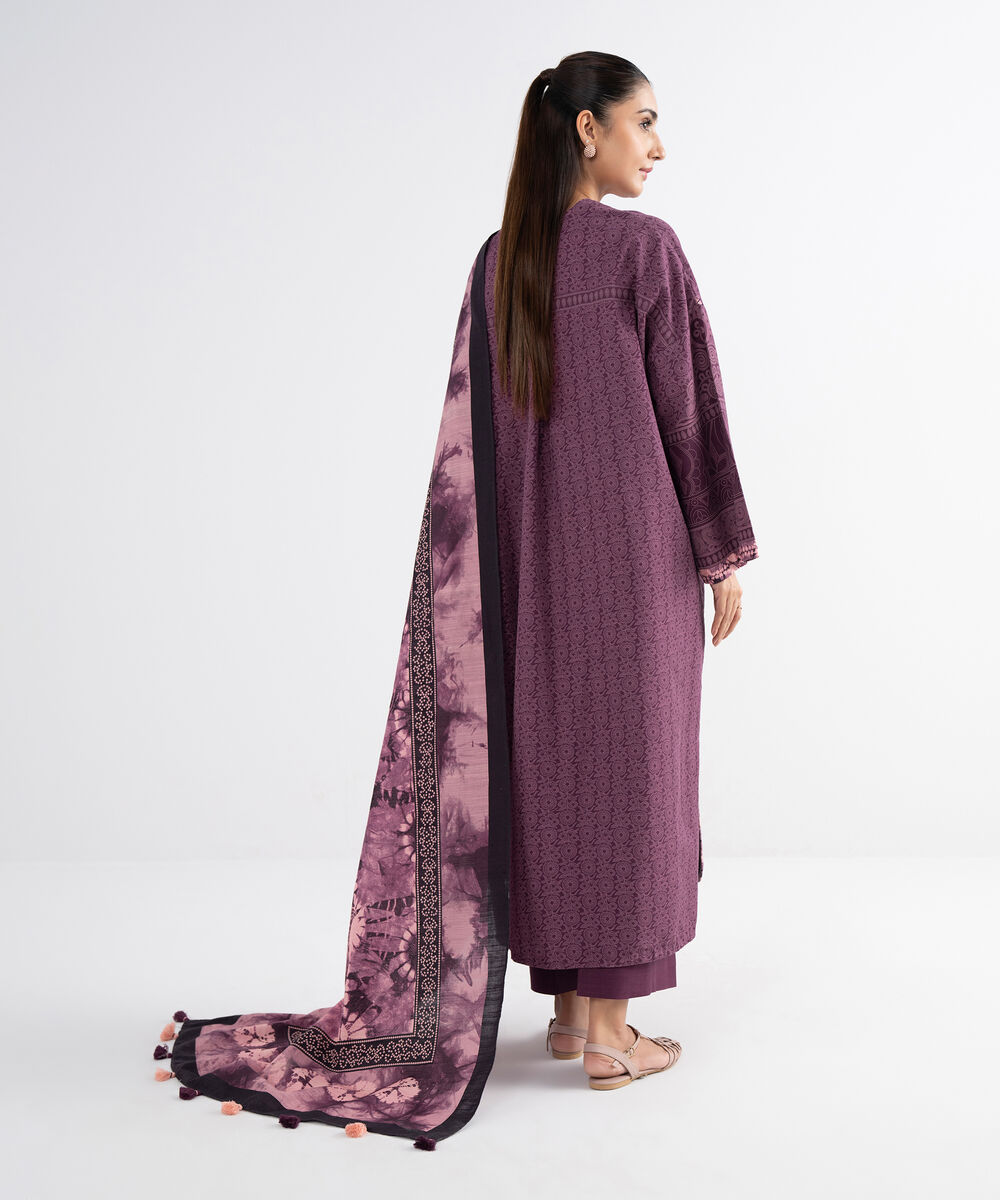Women's Unstitched Light Khaddar Printed Purple 3 Piece Suit