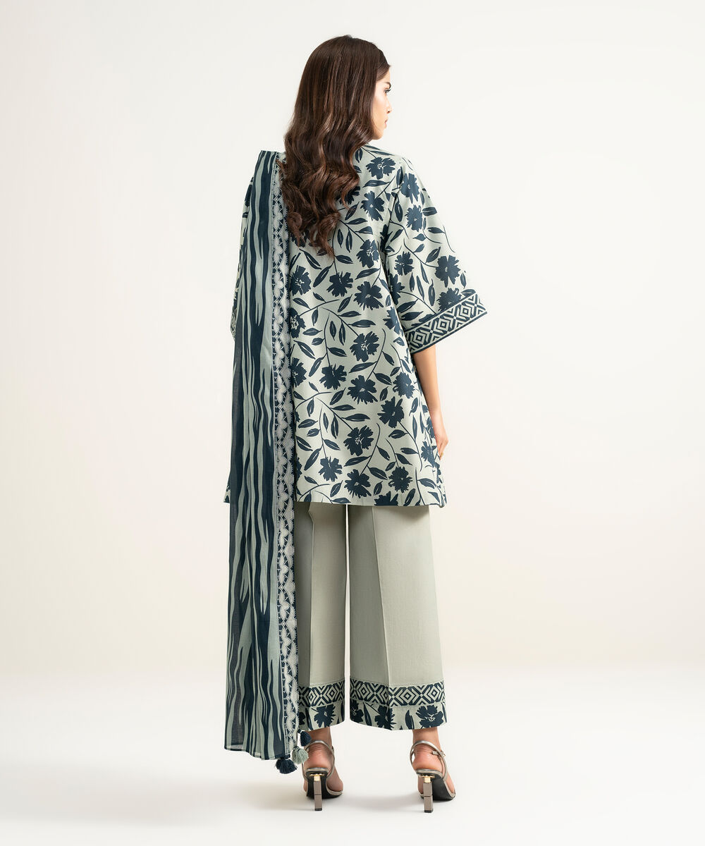 Women's Unstitched Lawn Printed Grey 3 Piece Suit