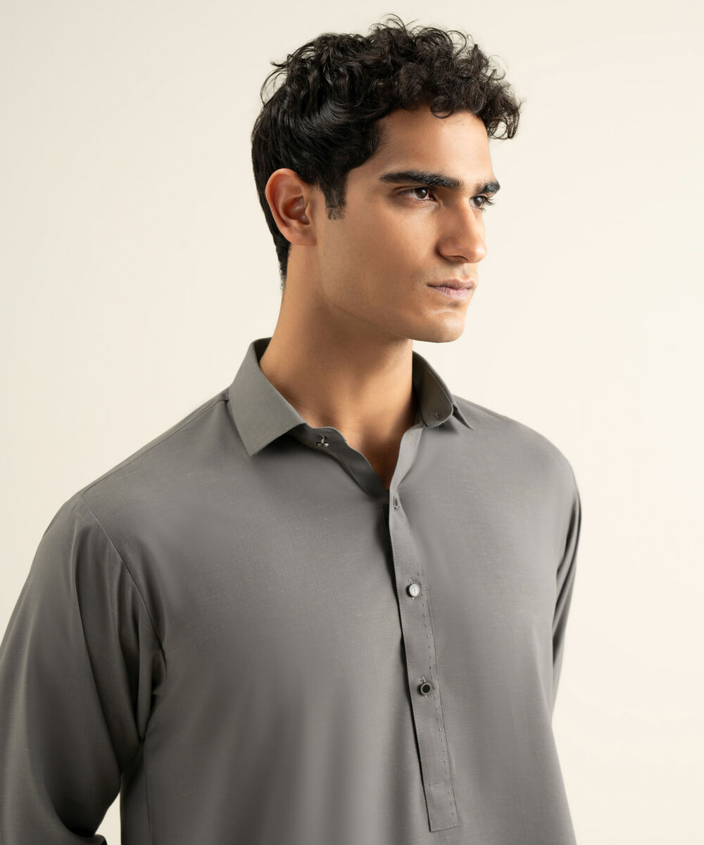 Men's grey Blended Linen Kameez Shalwar