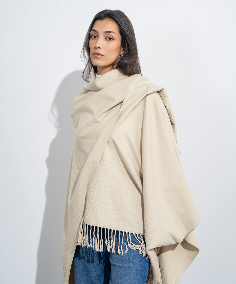 Women's Western Wear Beige Textured Cape Shawl