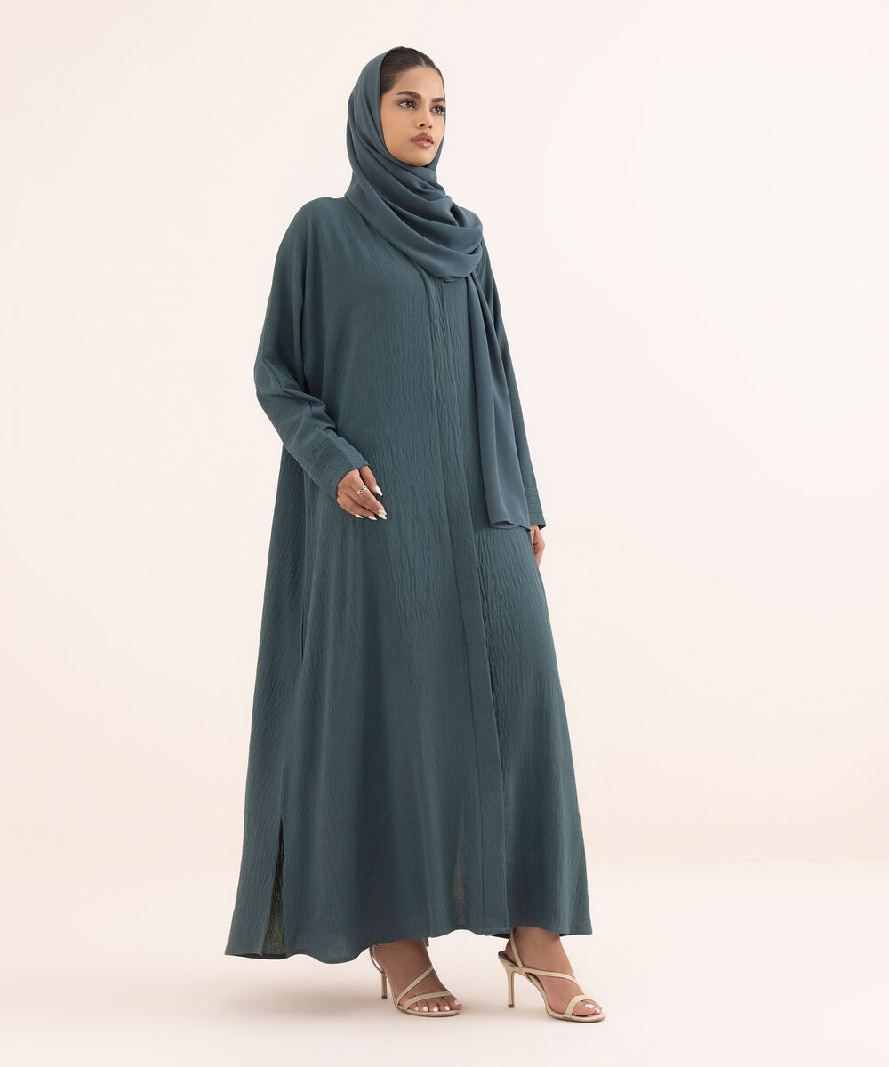 Women's Blue Polyester Abaya Set