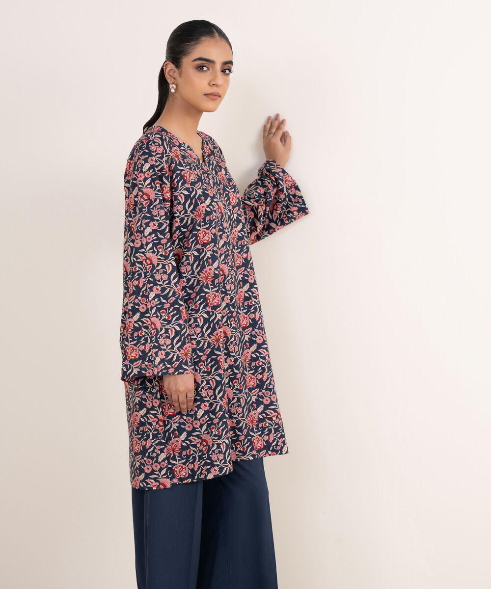 Women's RTW Lawn Viscose Blue Printed Straight Shirt