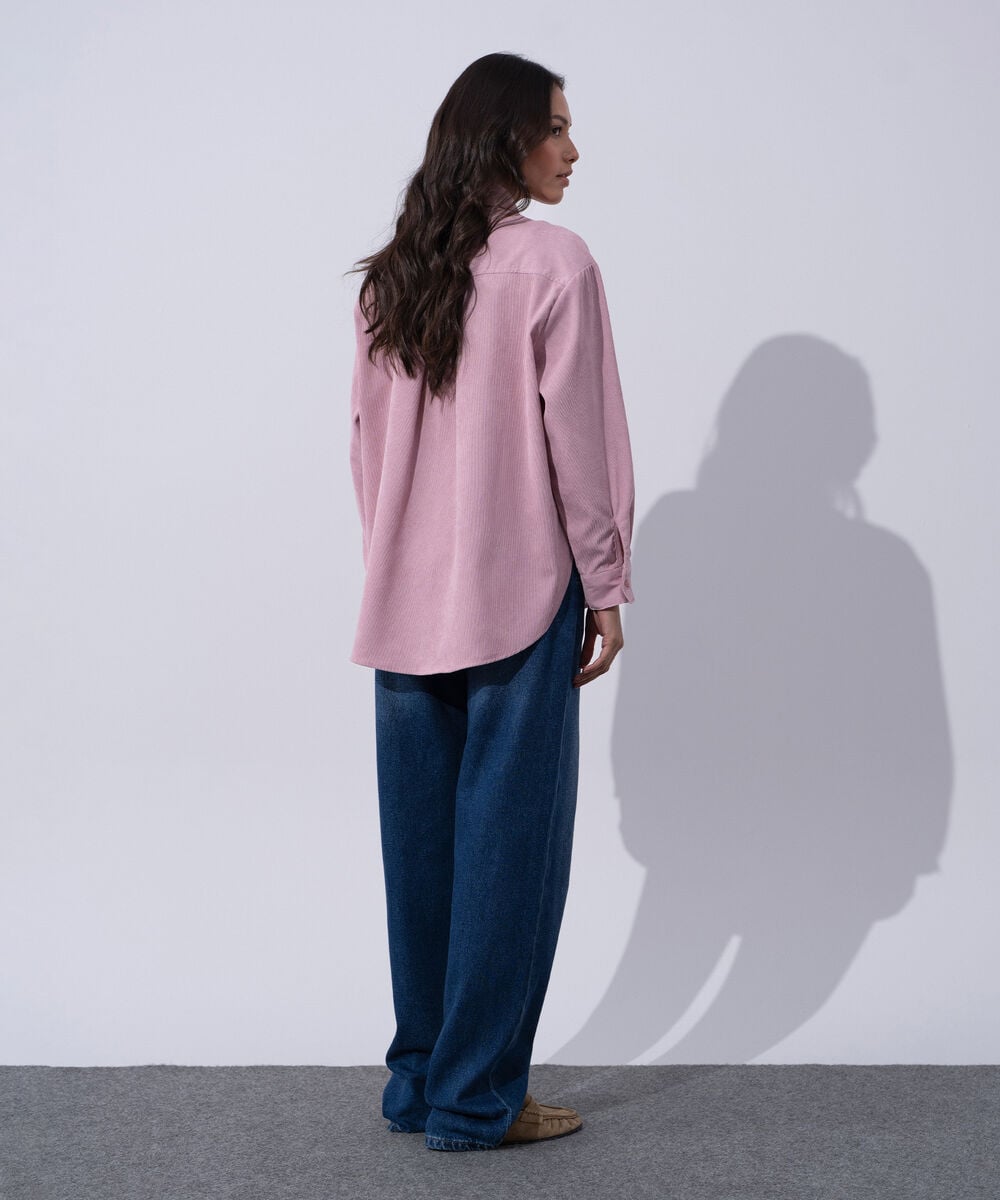 Women's Western Wear Pink Polyester Button Through Corduroy Shirt