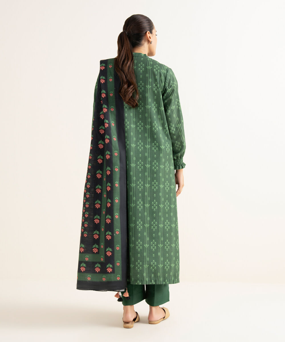 Women's Unstitched Light Khaddar Printed Green 2 Piece Suit