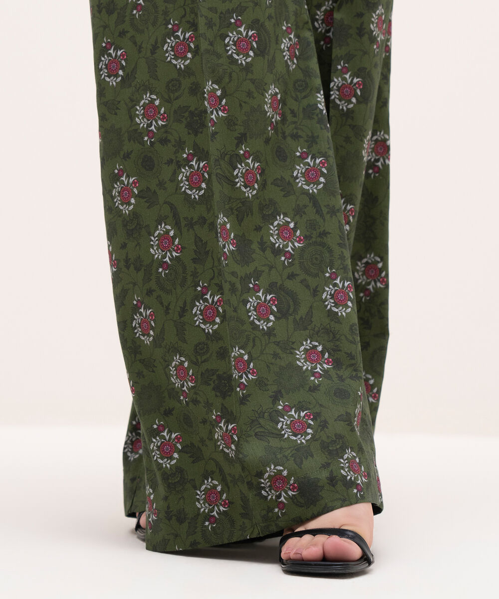 Women's RTW Cotton Viscose Green Printed Flared Pants