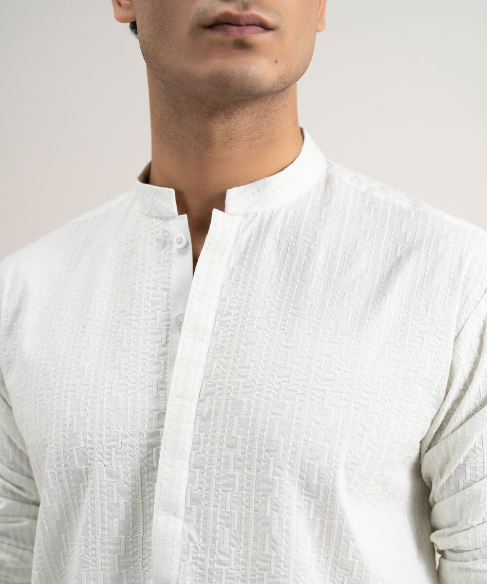 Men's Stitched Cotton White Suit