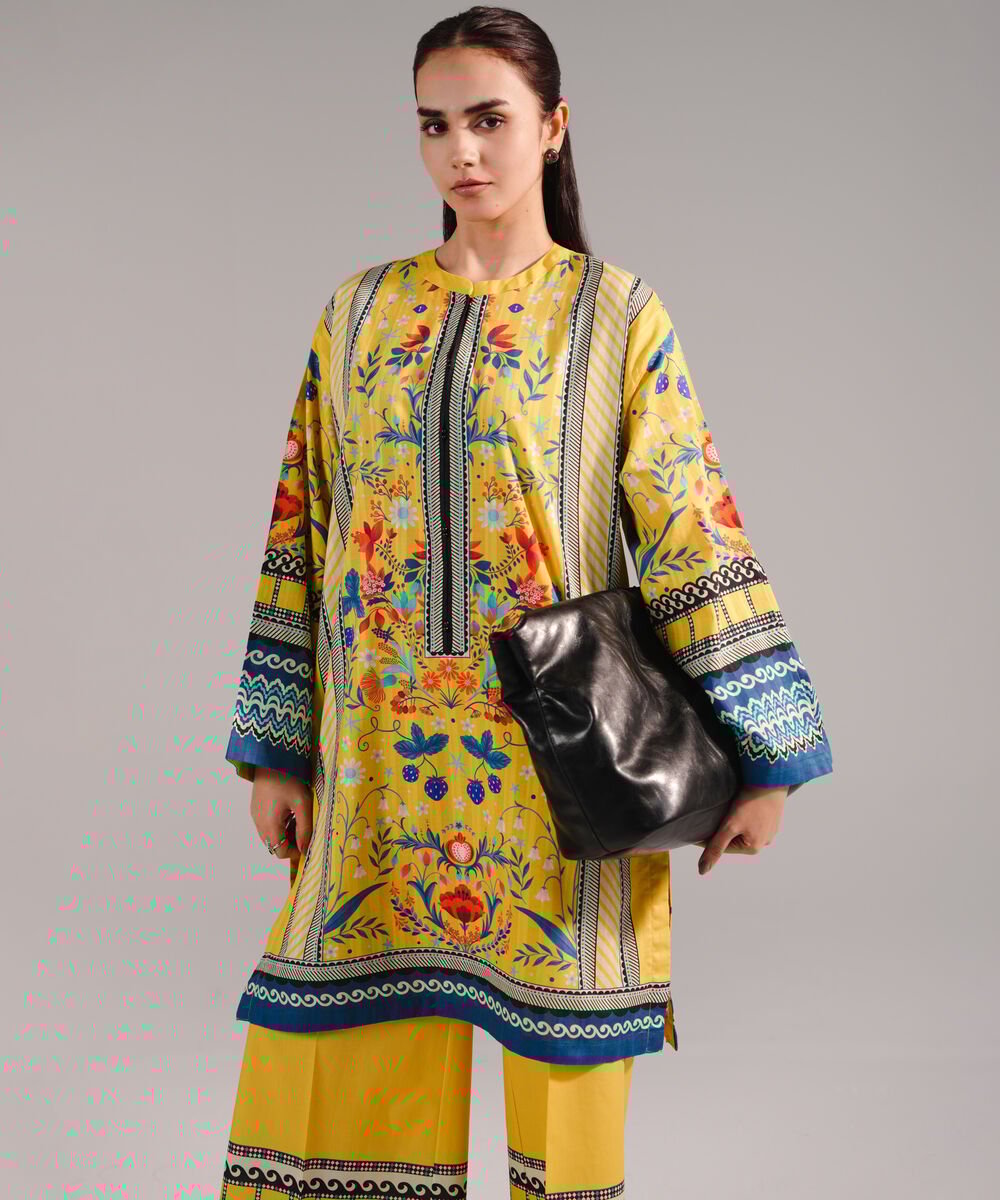 Women's RTW Leno Kara Printed Yellow Boxy Shirt