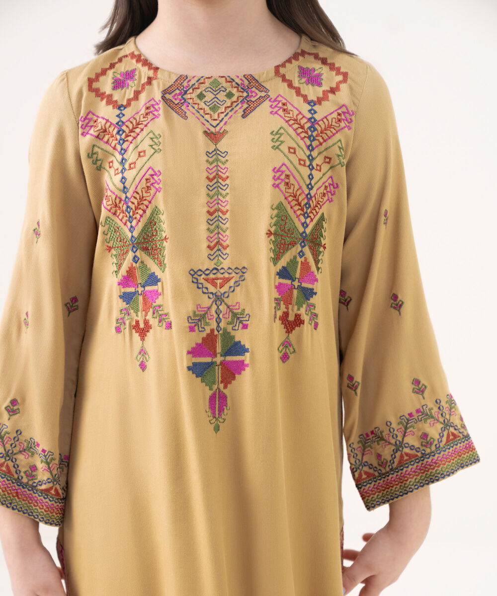 Girl's Bedford  Embroidered Beige 2 Piece Suit