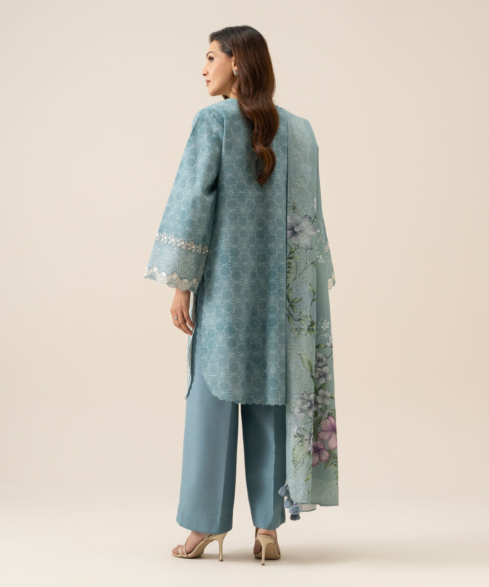 Women's Unstitched Light Khaddar Embroidered Light Blue 3 Piece Suit
