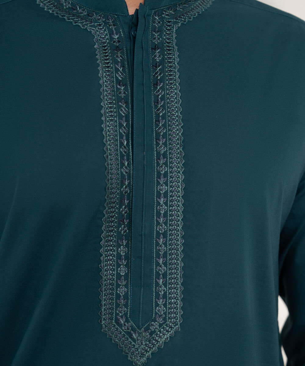 Men's Stitched 100% Cotton Teal Kurta