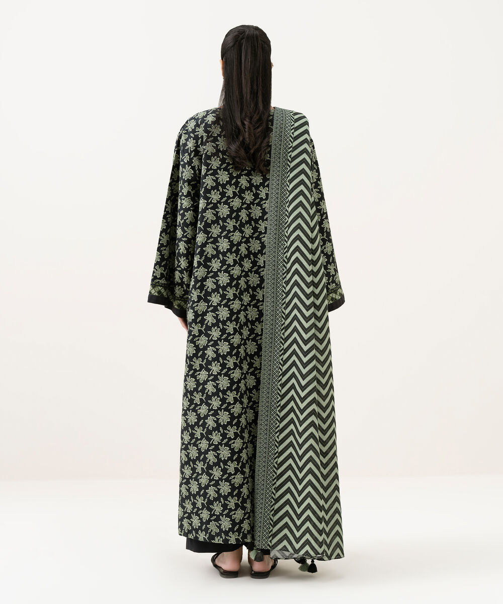 Women's Unstitched Khaddar Printed Black 2 Piece Suit