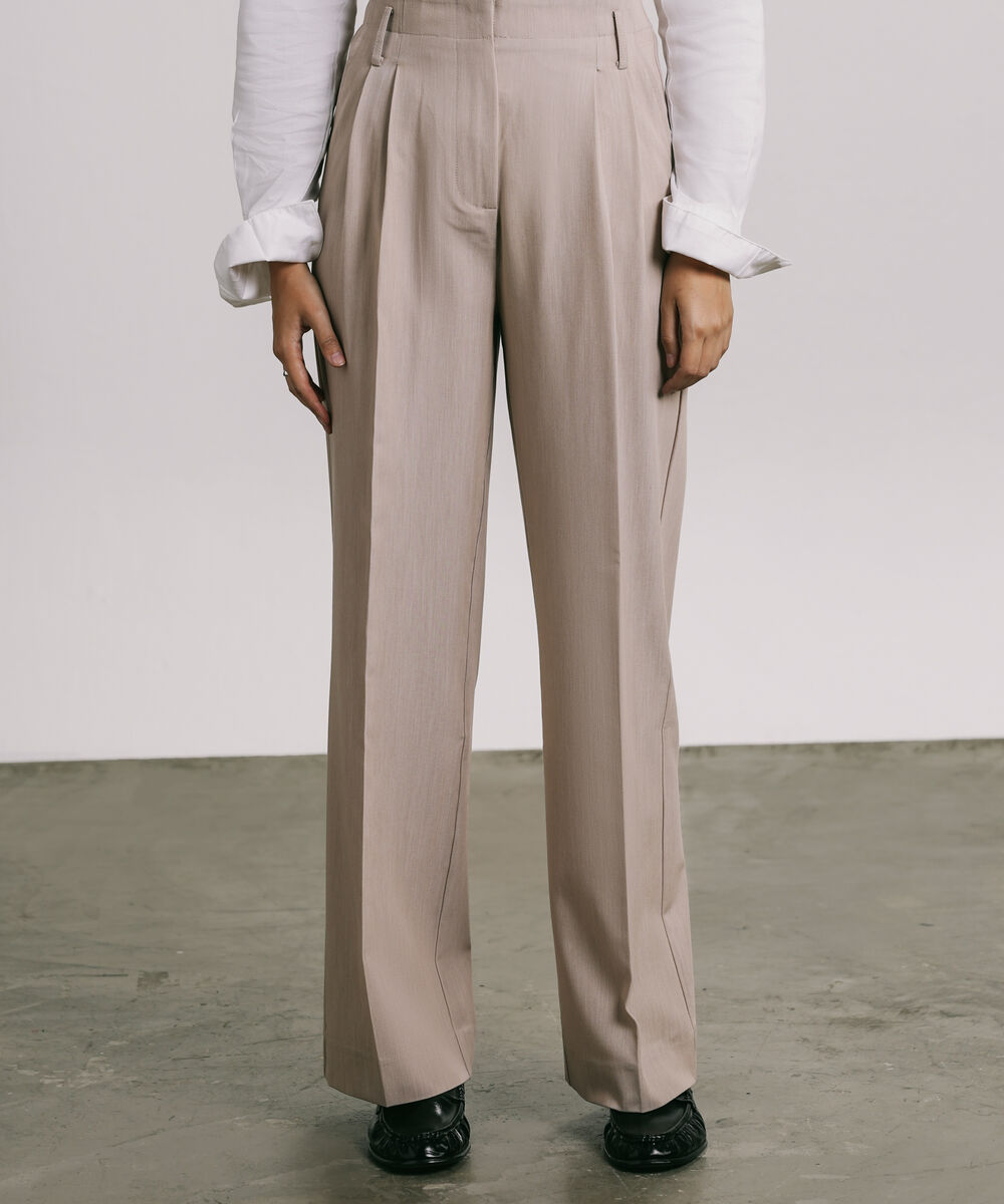 Women's Western Beige Tailored Wide Leg Trousers