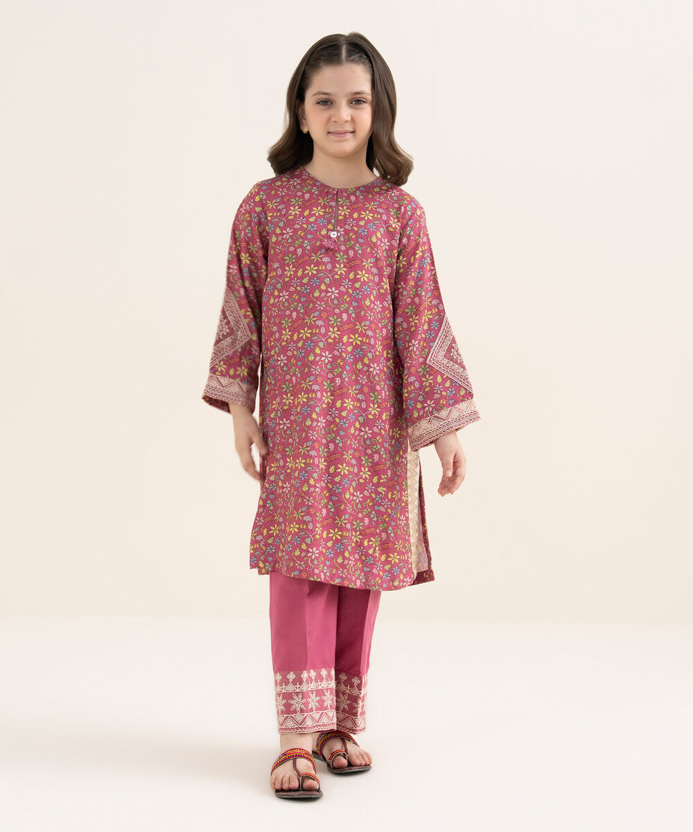 Girl's Herringbone Embroidered Pink 2 Piece Set