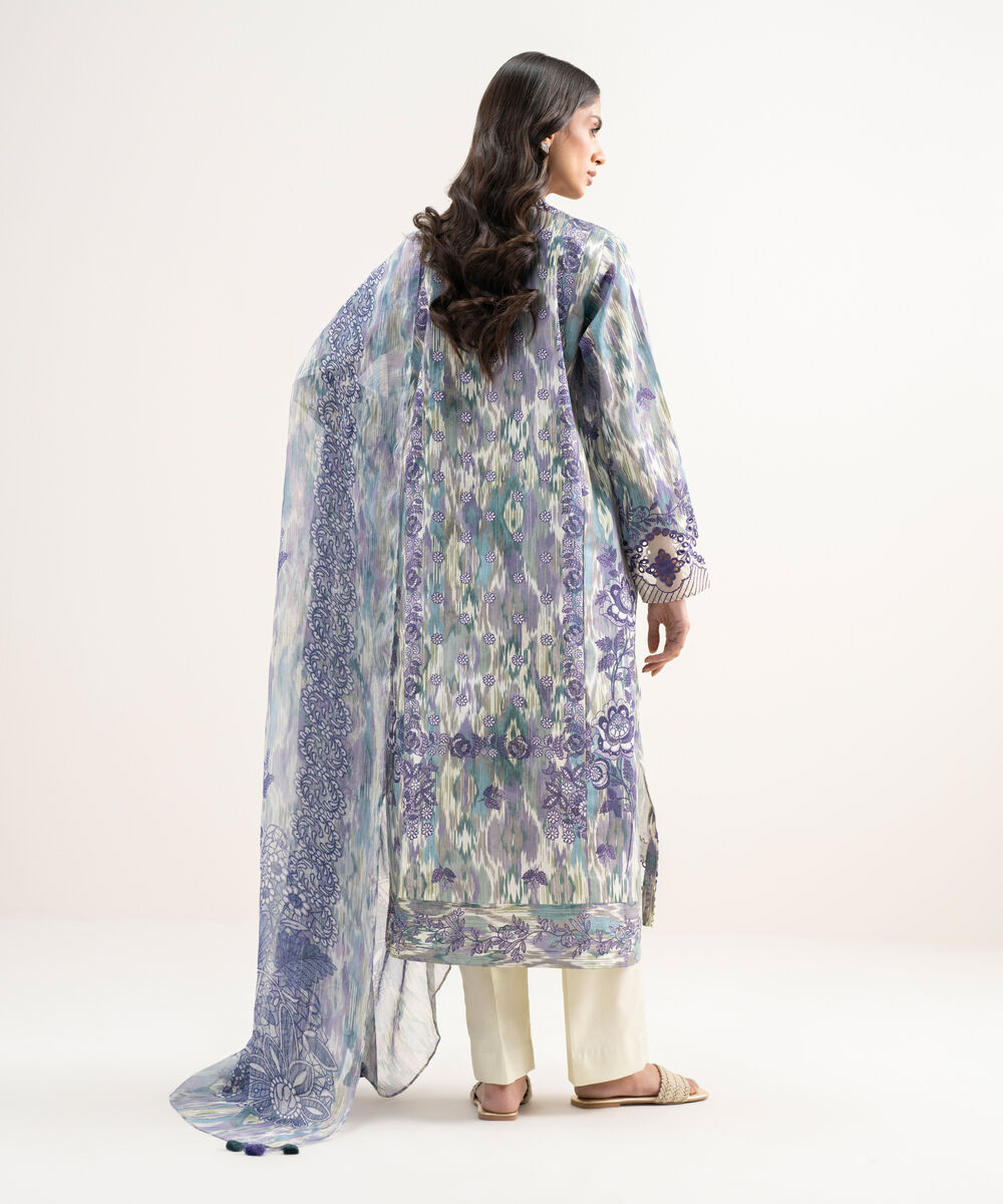 Women's Unstitched Lawn Embroidered Purple 3 Piece Suit