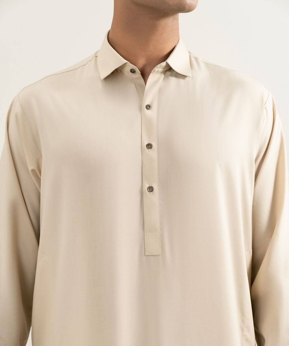 Men's Stitched Beige Kameez Shalwar