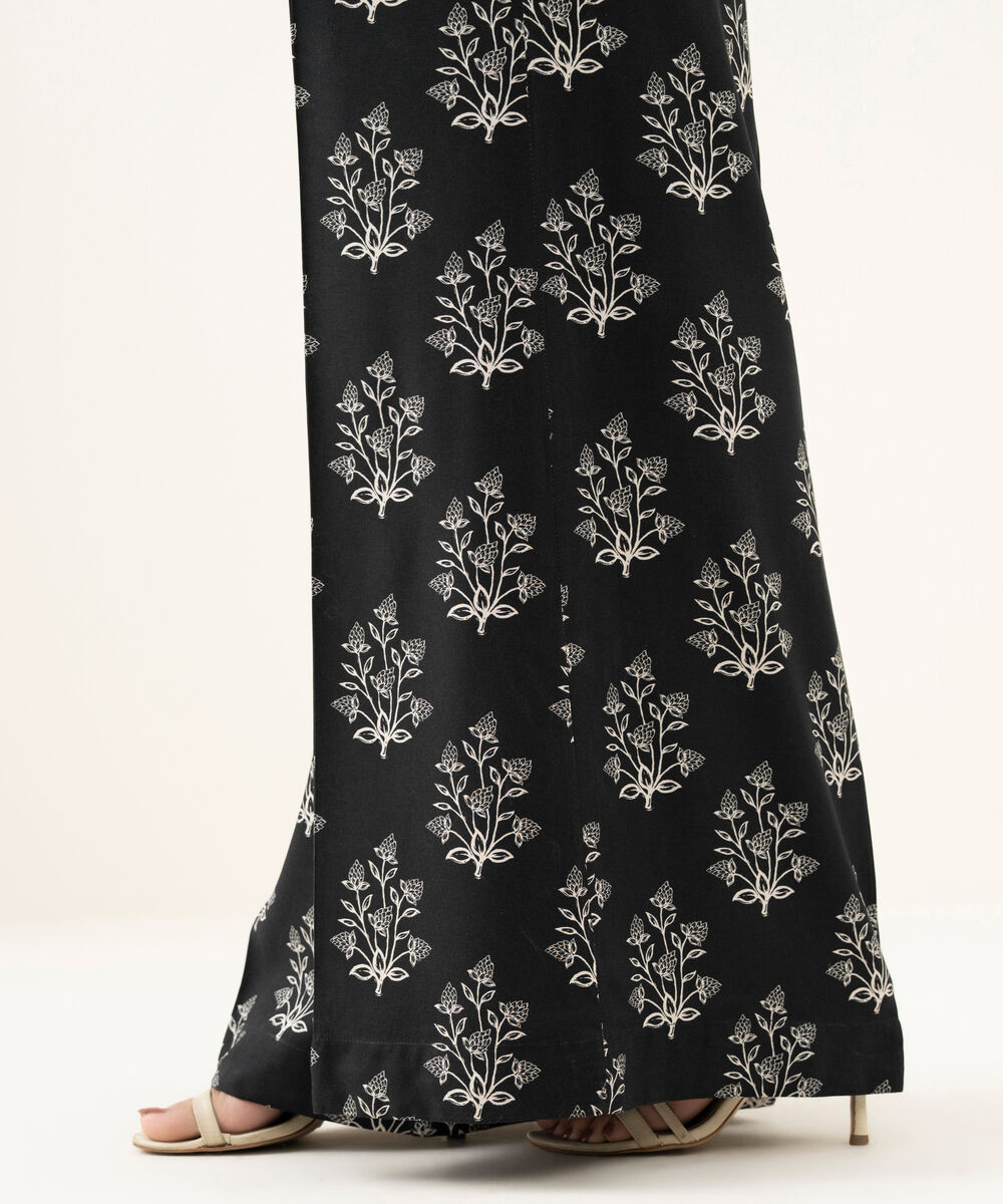Women's RTW Linen Black Printed Flared Pants