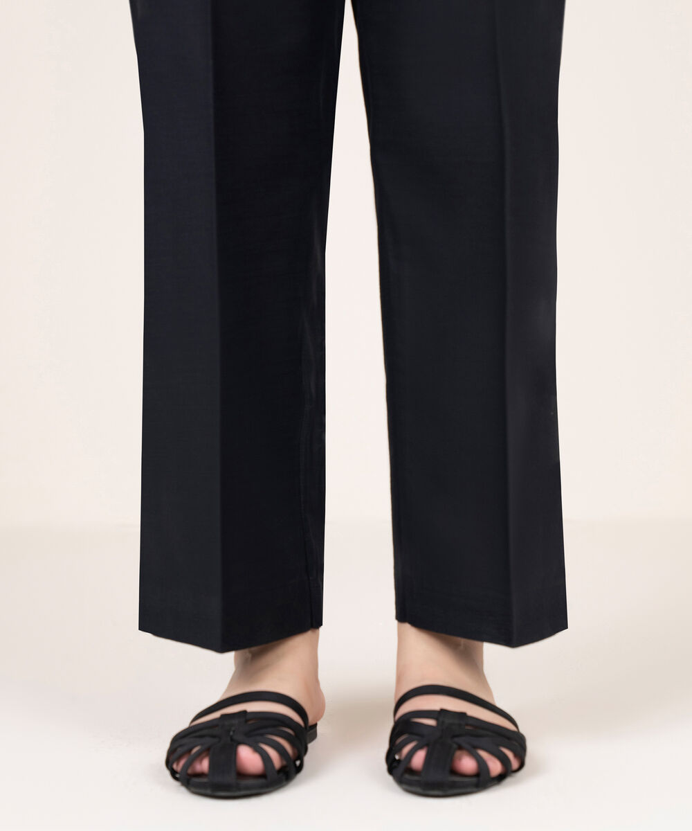 Women's RTW Khaddar Solid Black Straight Pants