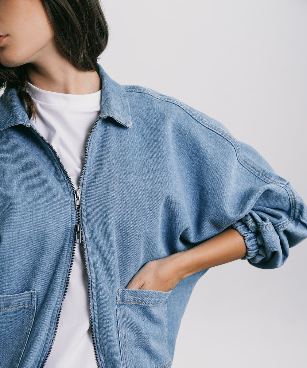 Women's Western Wear Blue Zip-Up Denim Jacket