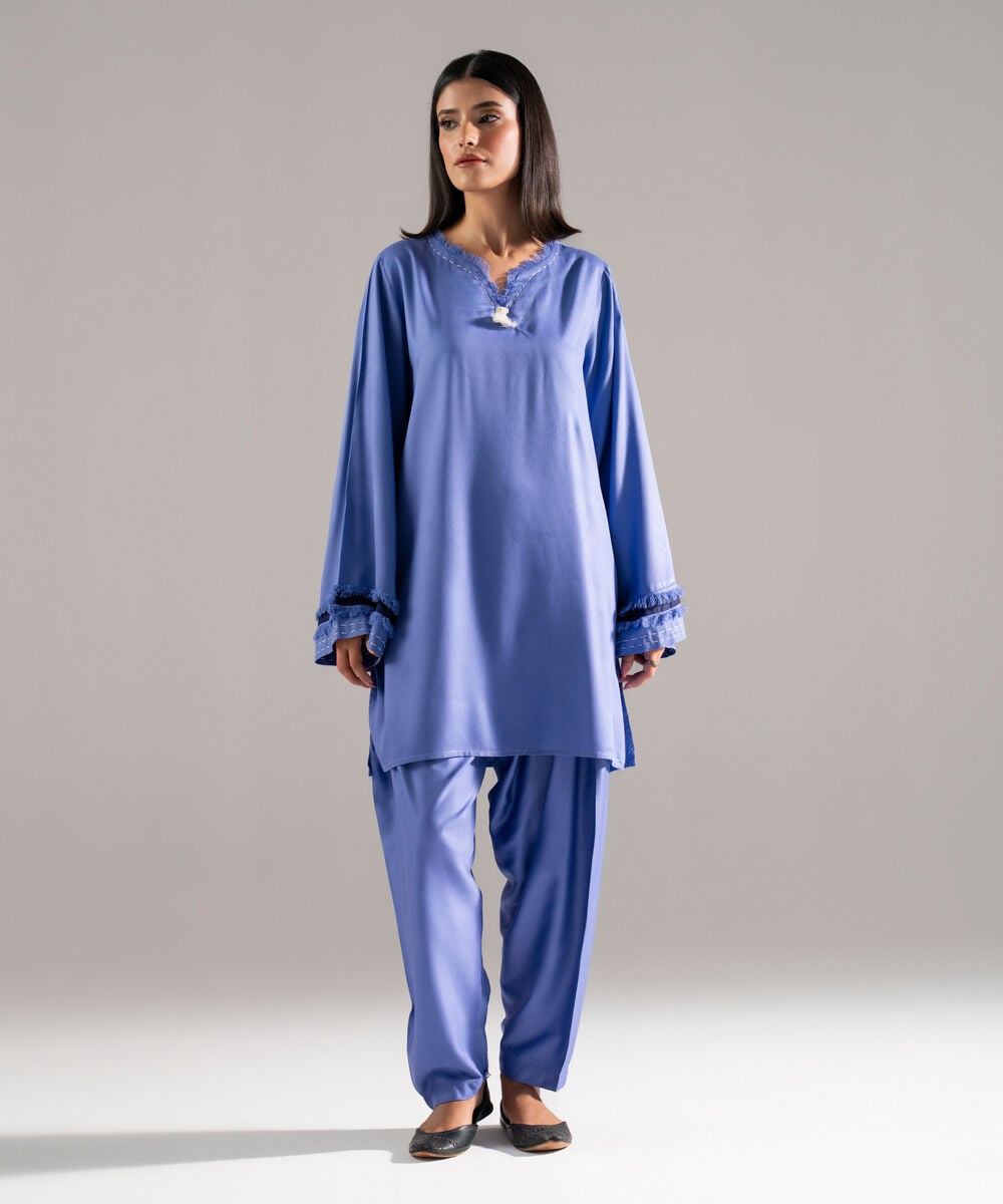 Women's RTW Bedford Solid Blue 2 Piece Suit