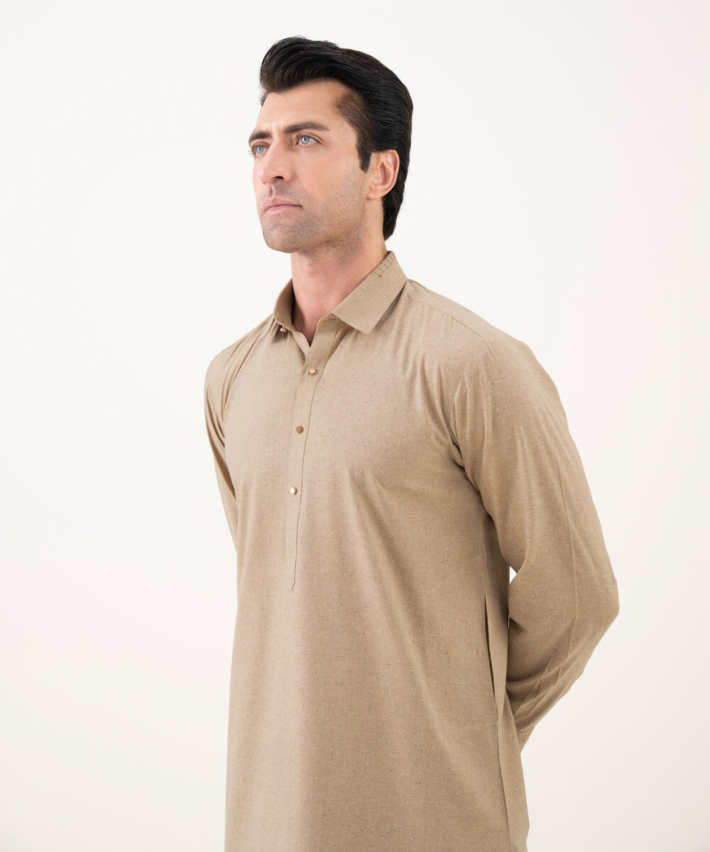 Men's Viscose Plain Beige Kameez Shalwar