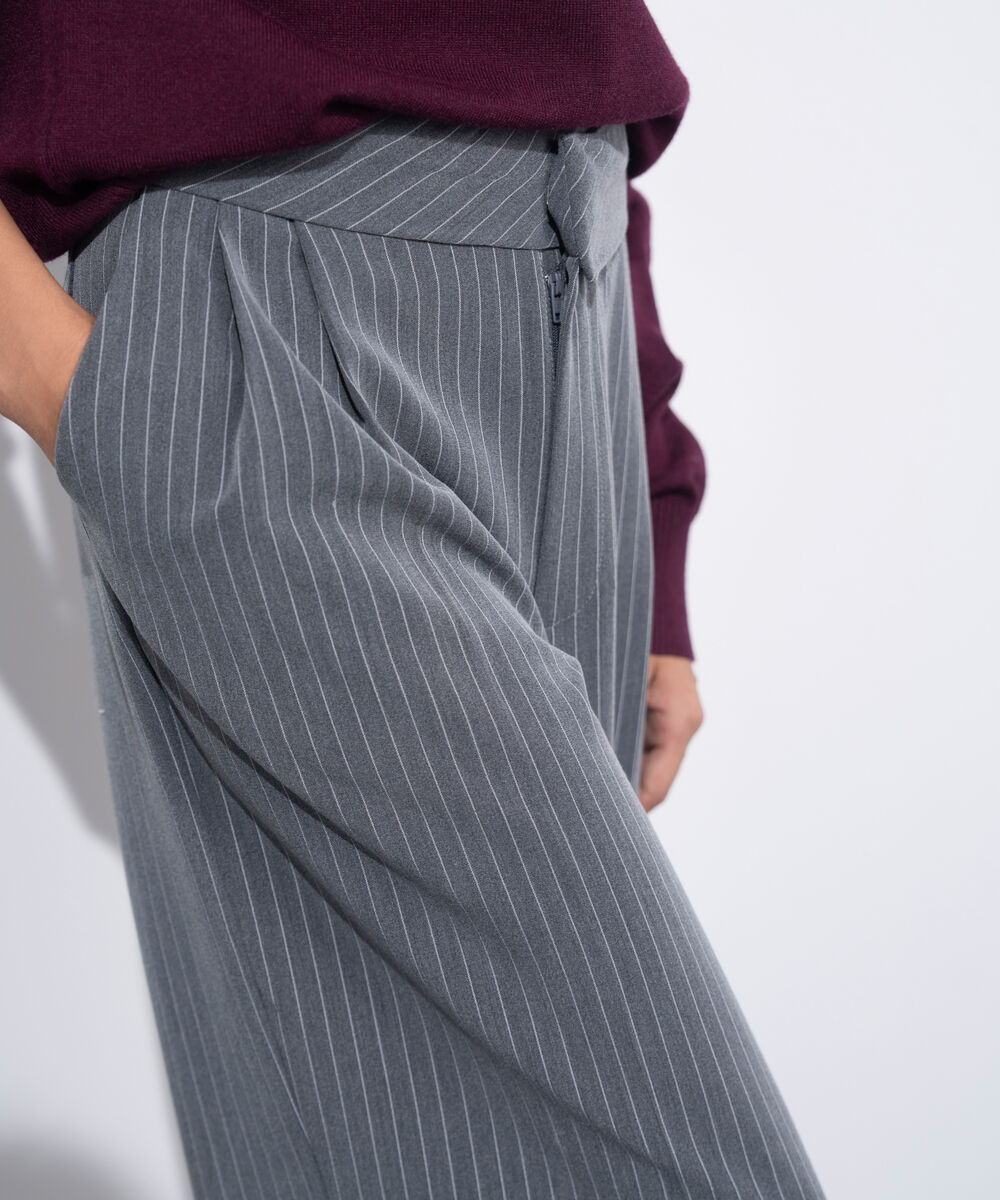 Women's Western Wear Grey Asymmetric Waistband Tailored Trousers