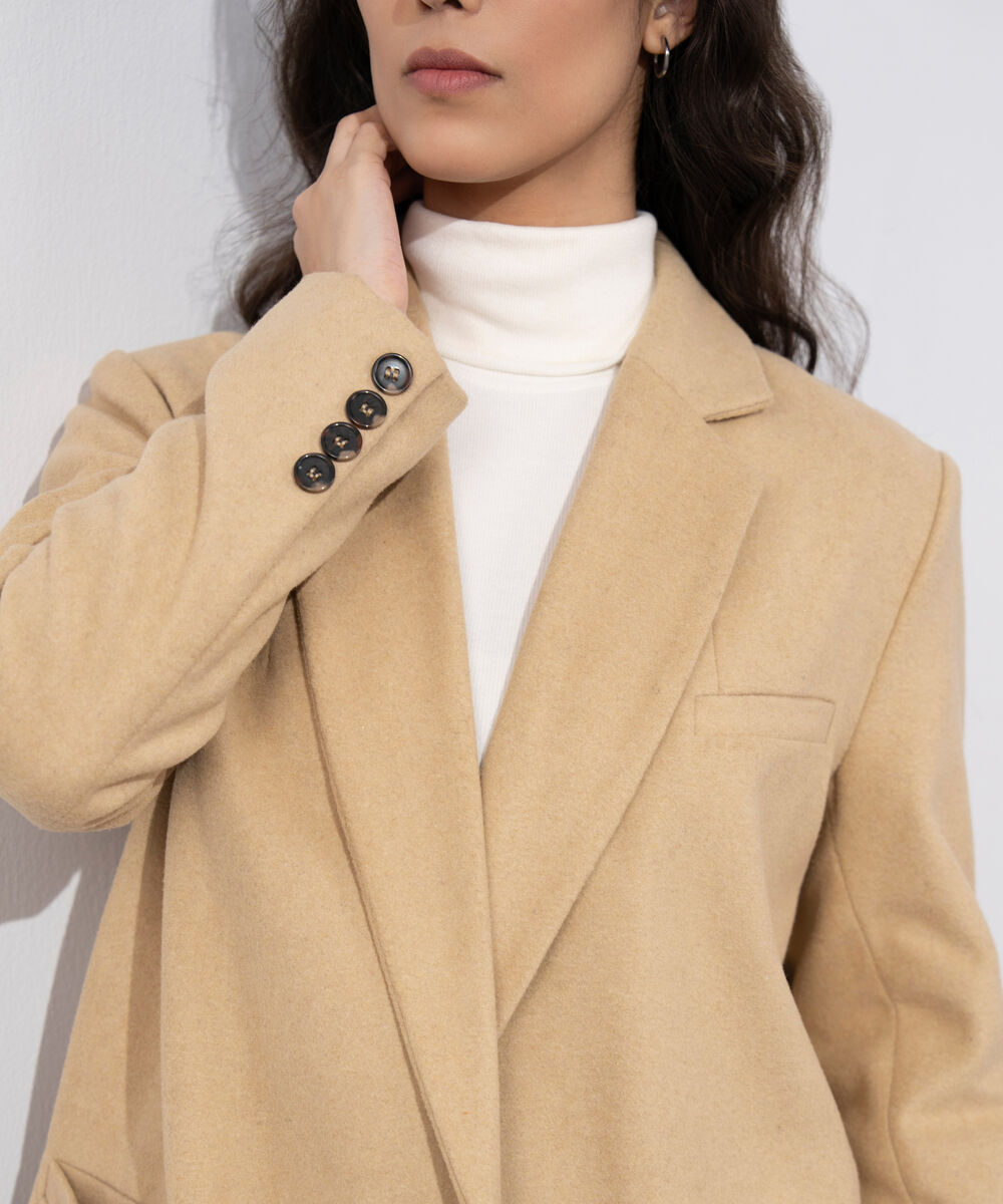 Women's Western Wear Beige Double Breasted Coat