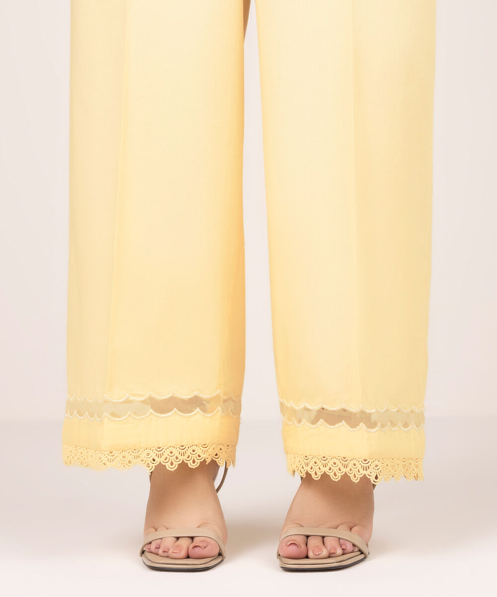 Women's RTW Lawn Embroidered Yellow Culottes