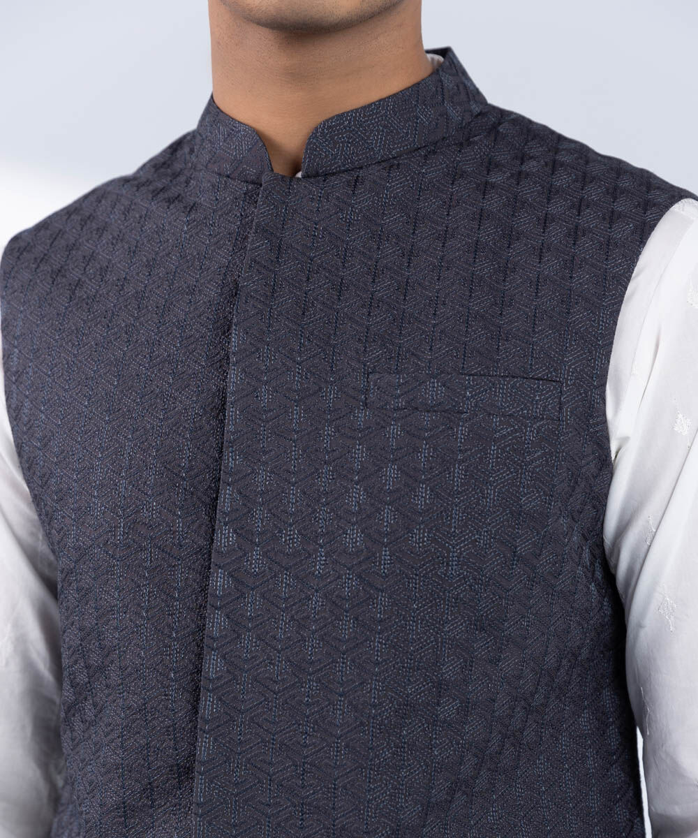 Men's Stitched Embroidered Grey Waistcoat
