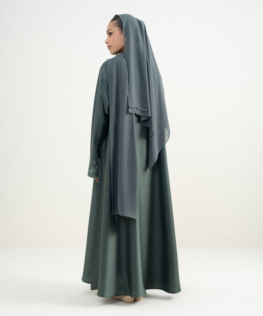 Women's Teal Embellished Abaya Set