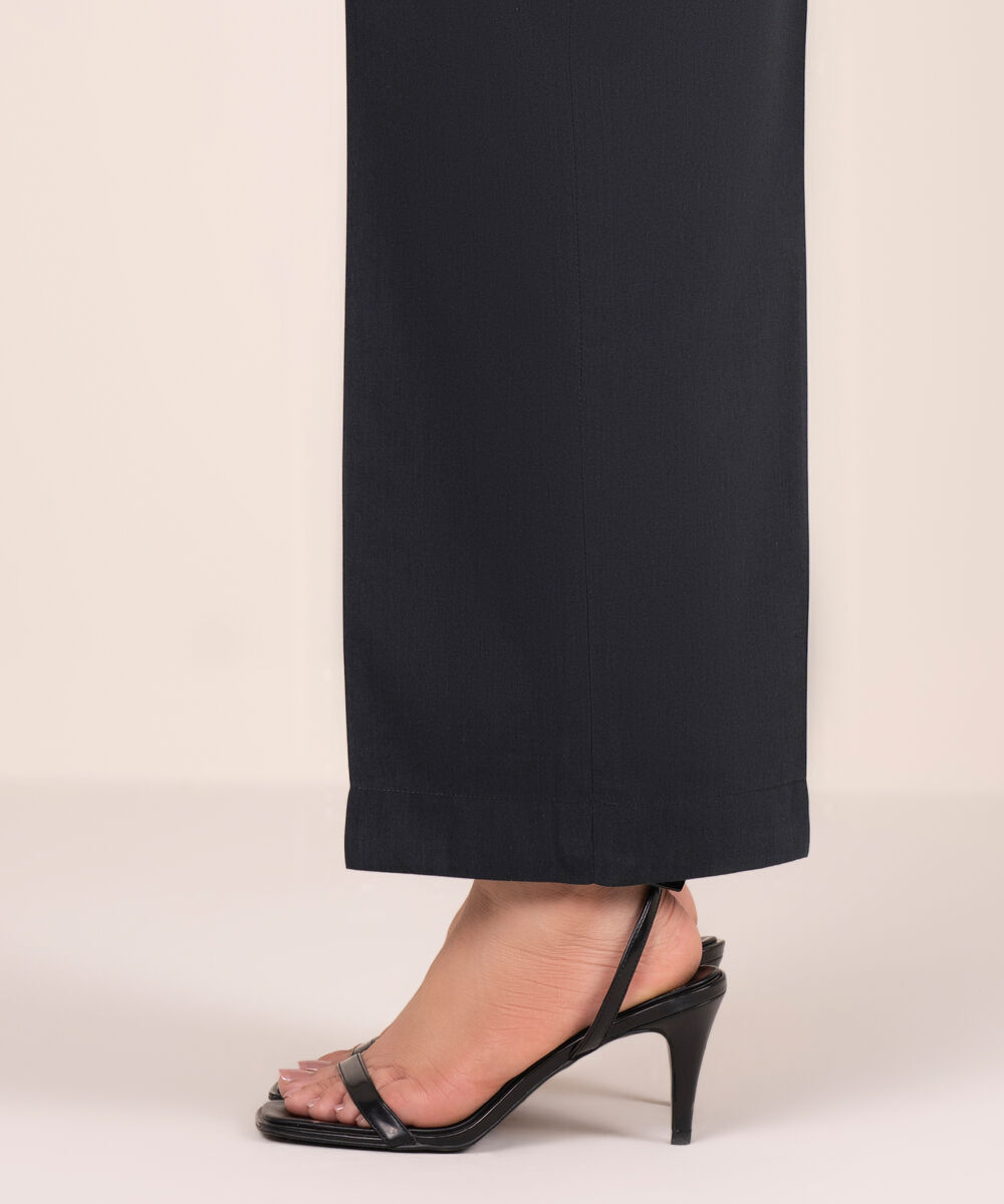 Women's RTW Cotton Viscose Solid Black Straight Pants