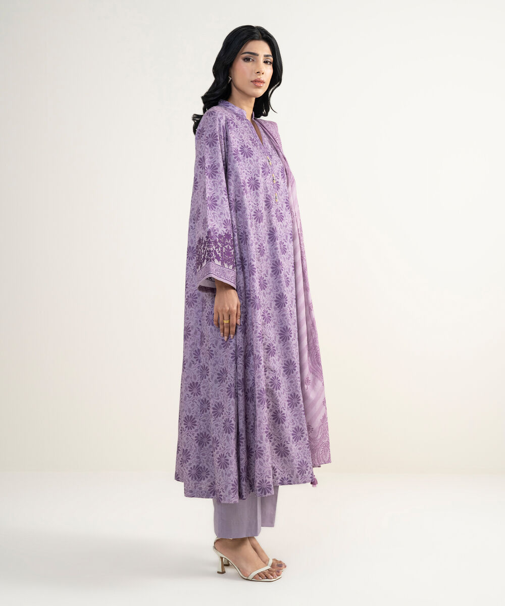 Women's Unstitched Lawn Embroidered Purple 3 Piece Suit