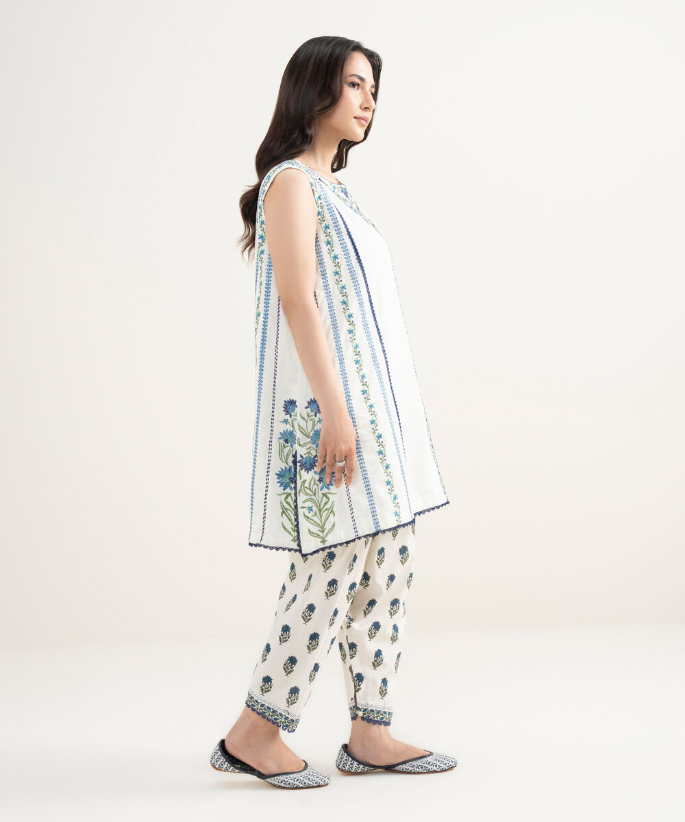 Women's RTW Dobby Embroidered White Straight Shirt