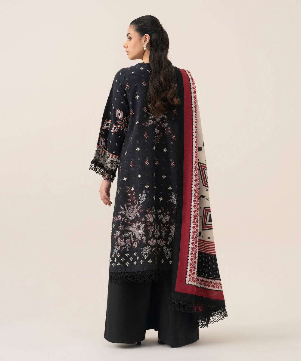 Women's Unstitched Cotton Printed Black 3 Piece Suit