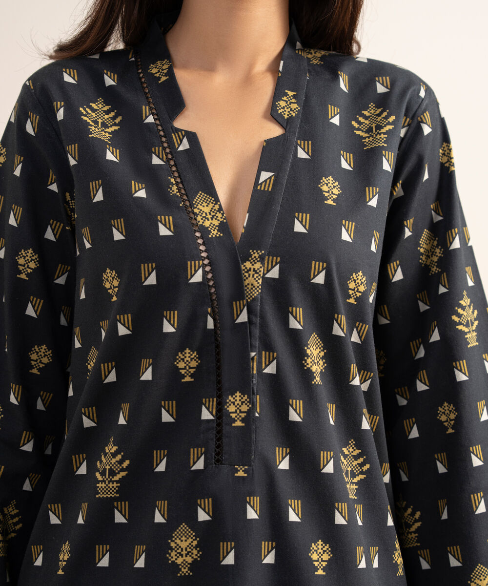 Women's Unstitched Lawn Printed Black 3 Piece Suit