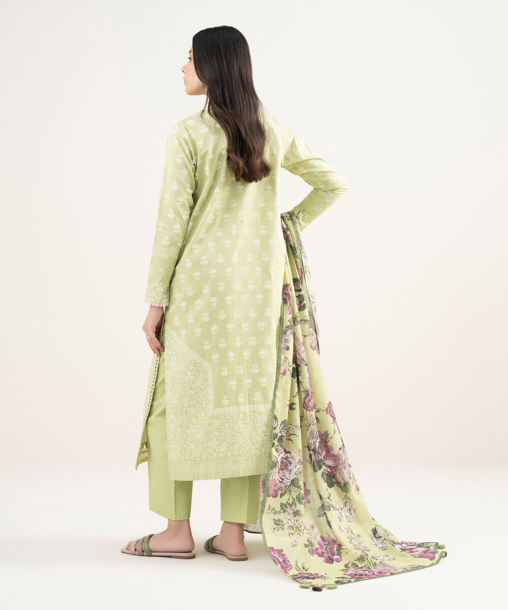Women's Unstitched Lawn Embroidered Green 3 Piece Suit