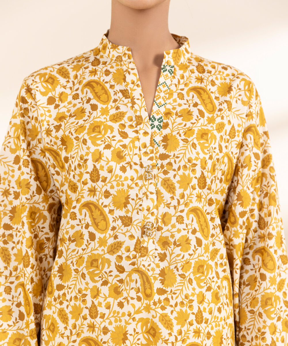 Women's Unstitched Lawn Printed Orange 3 Piece Suit