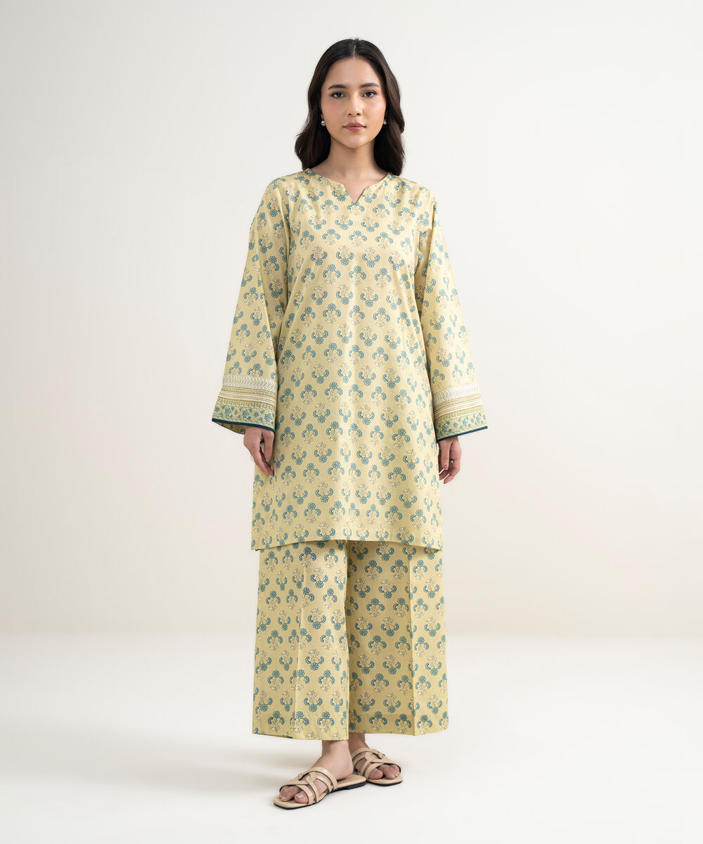 Women's RTW Lawn Printed Green Straight Shirt