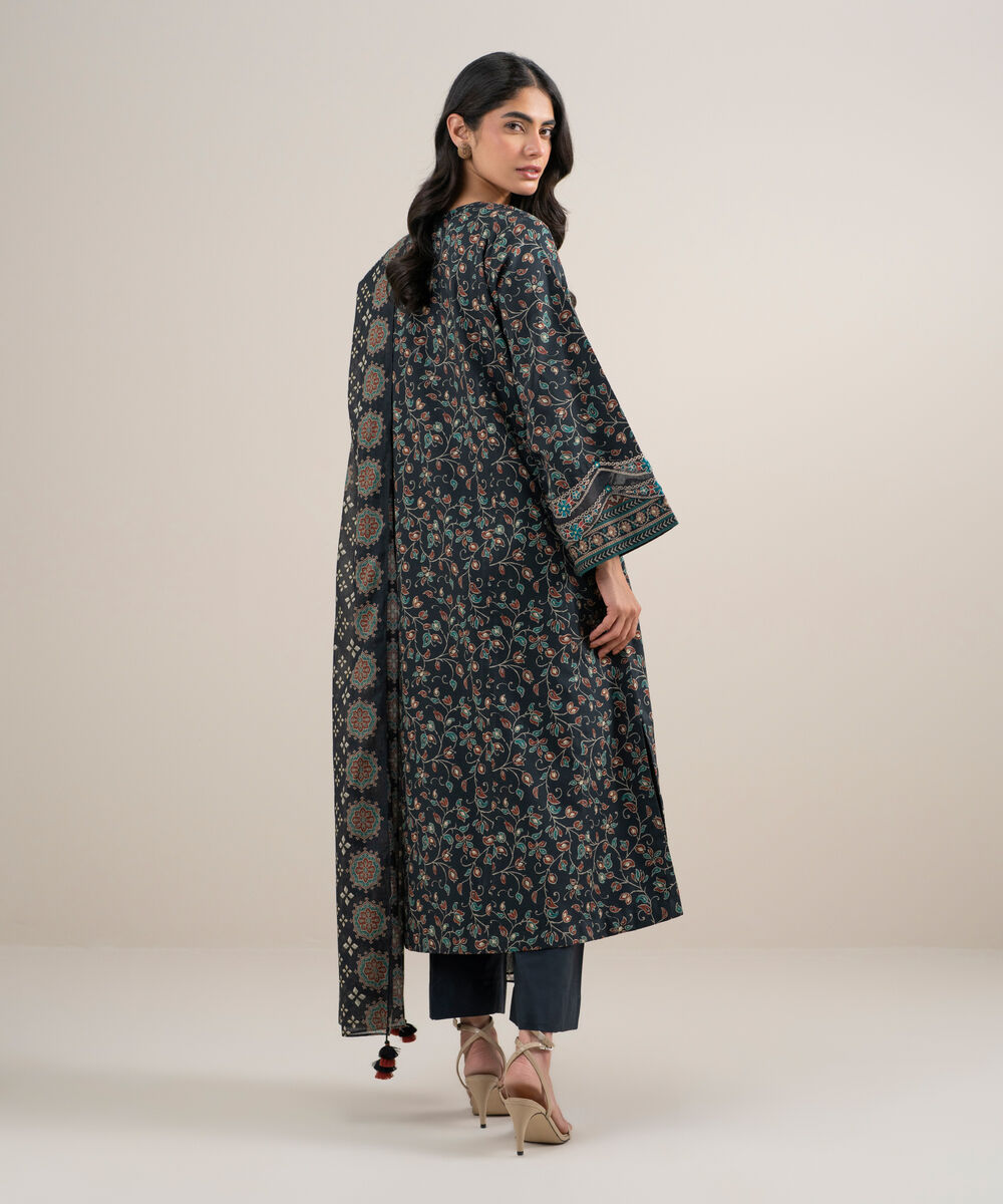 Women's Unstitched Lawn Embroidered Black 3 Piece Suit